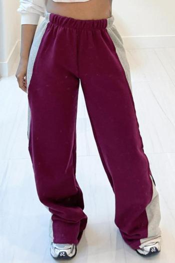 casual plus size non-stretch contrast color high waist loose straight pants