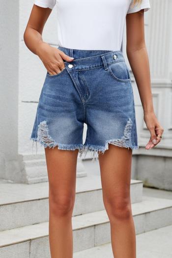 stylish plus size non-stretch irregular hole denim shorts