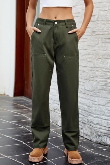 casual plus size non-stretch solid color mid waist cargo jeans