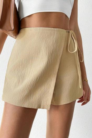 new stylish slight stretch solid color lace-up high-waist skorts