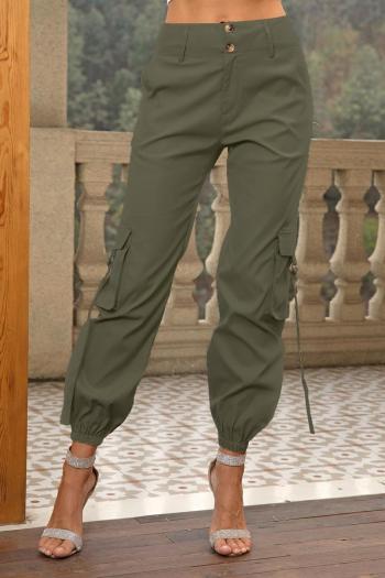 stylish non-stretch solid color high waist multi-pocket cargo pants