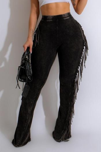 stylish plus size slight stretch solid color slim tassel flared pants