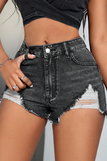 xs-l sexy non-stretch patchwork denim holes solid color shorts