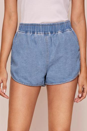 new non-stretch solid color patchwork denim high-waist irregular shorts