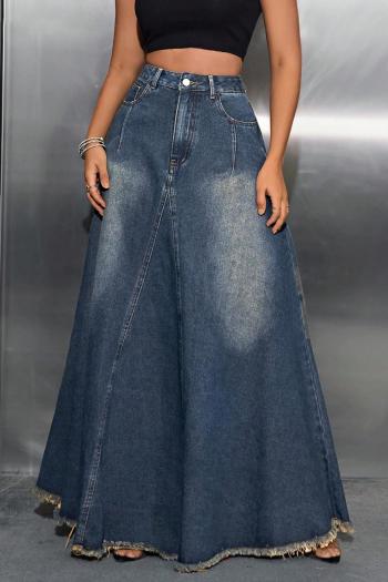 new plus-size non-stretch patchwork pocket high-waist all-match denim maxi skirts