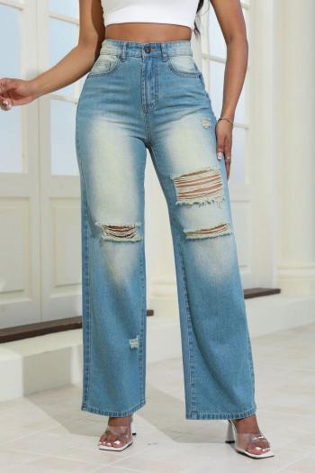 stylish plus size slight stretch hole high waist straight jeans