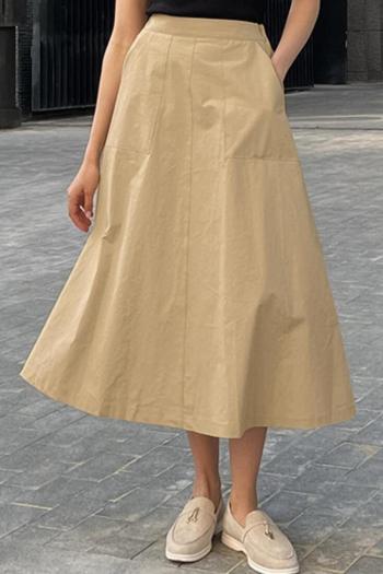 s-l new non-stretch patchwork solid color cotton high-waist midi skirts