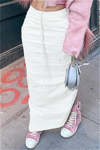 new slight stretch patchwork solid color drawstring slit maxi skirts