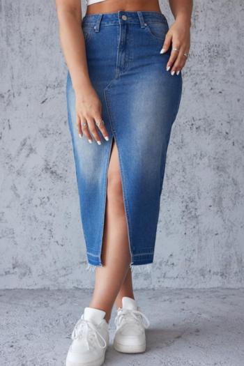 new non-stretch patchwork pocket solid color denim midi skirts