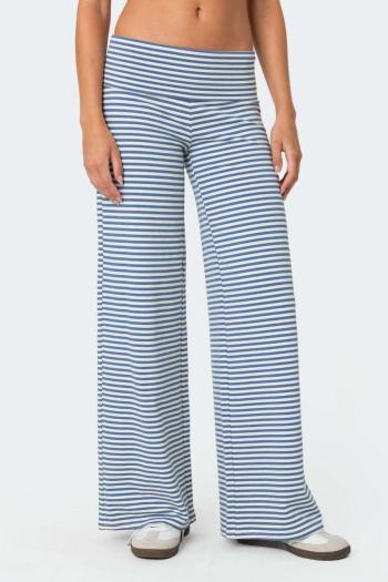 casual slight stretch low waist striped print loose straight pants