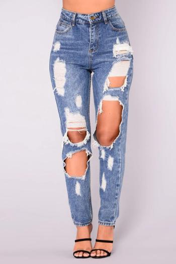 stylish plus size slight stretch high waist all-match ripped jeans