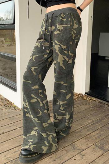 casual slight stretch camo printing drawstring all-match bell-bottoms