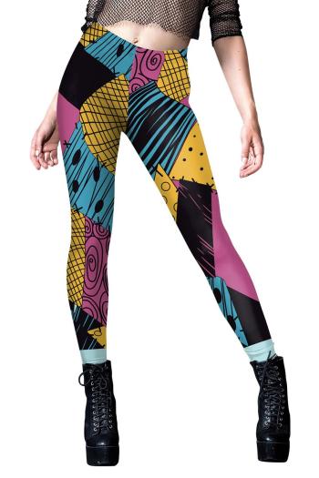 new halloween slight stretch geometric contrast color fixed printing costumes #b#
