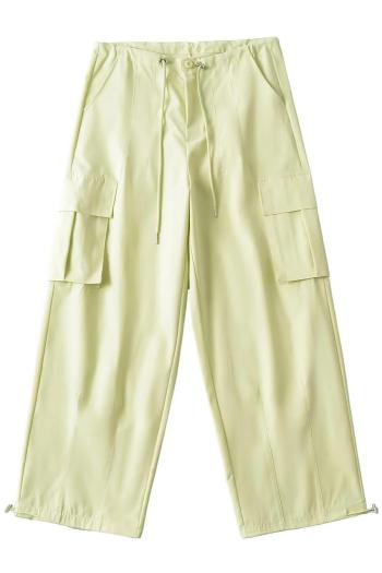 casual slight stretch pure color drawstring cargo pants(size run small)