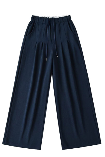 pure color stylish non-stretch casual high waist loose pants size run small