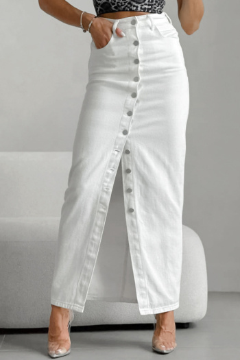 casual non-stretch white cotton patchwork button pocket high-waist maxi skirts