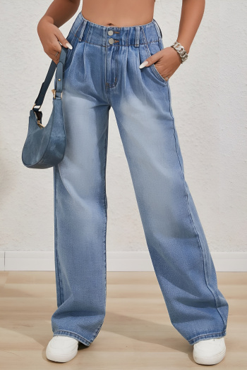 casual plus size non-stretch high waist all-match straight jeans