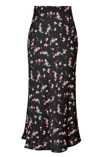 new stylish slight stretch satin patchwork mercerized slit midi floral skirt