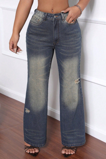 xs-l casual retro slight stretch all-match ripped straight jeans