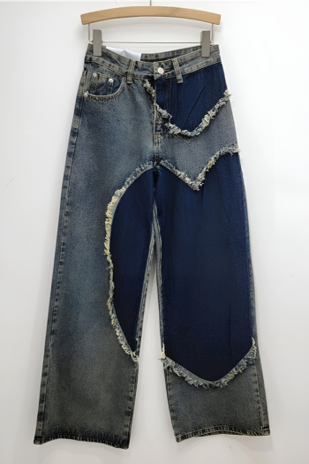casual retro non-stretch stitching wide-leg loose jeans(size run small)