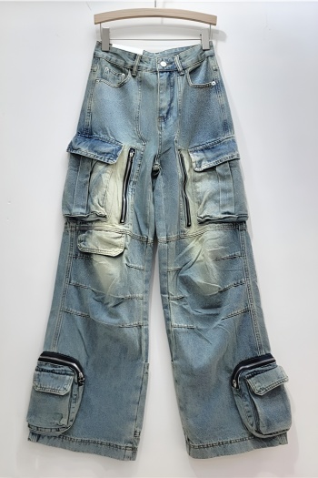 casual retro non-stretch loose wide-leg all-match cargo jeans(size run small)