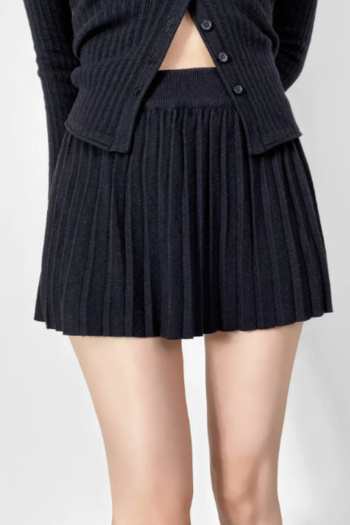 casual slight stretch ribbed knit high waist pleated mini skirt(size run small)