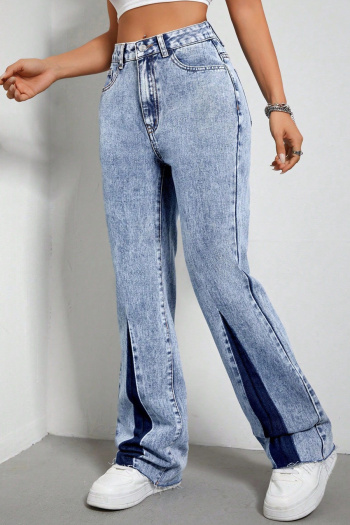 new casual no-stretch patchwork denim high-waist straight-leg pants