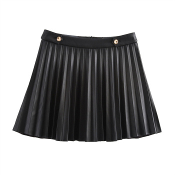 casual non-stretch solid color high-waist pleated mini skirt