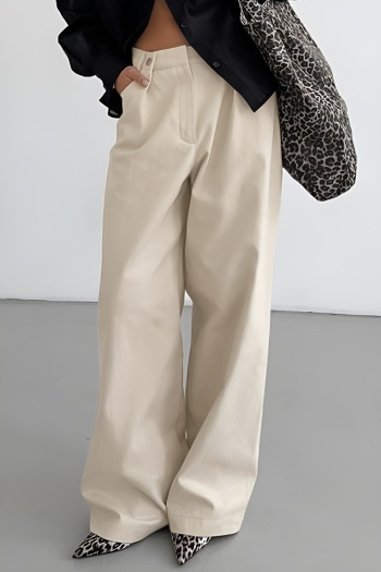 stylish non-stretch pure cotton high waist wide-leg all-match straight pants