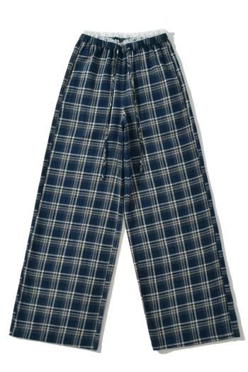 casual non-stretch lattice printing high-waist loose pants(size run small)