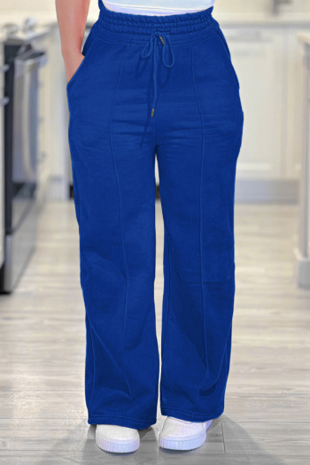 new casual plus-size slight stretch 4-color patchwork lace-up straight-leg pants