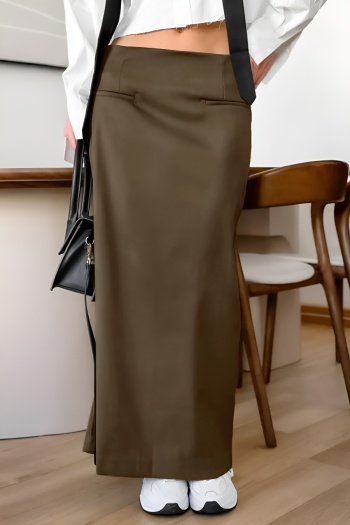 stylish non-stretch pure color all-match maxi skirt