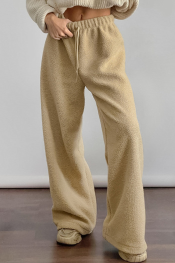casual slight stretch polar fleece 3 colors drawstring wide-leg warm pants
