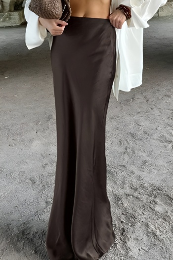 stylish non-stretch satin pure color high waist maxi skirt