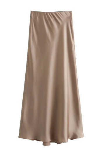 casual non stretch satin pure color high waist skirts