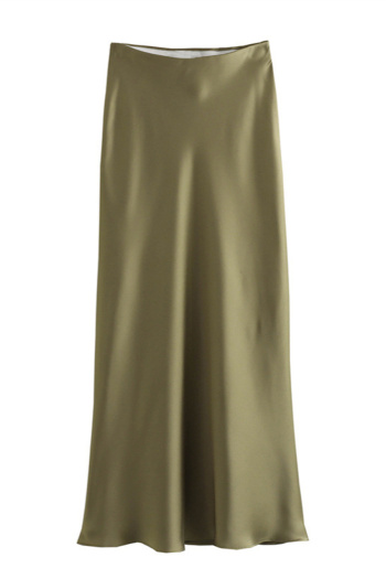 casual non stretch satin pure color stylish high waist skirts