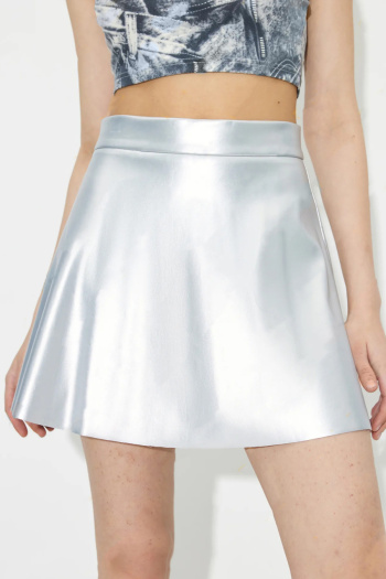 s-xl new no-stretch patchwork solid color pu high-waist mini skirts