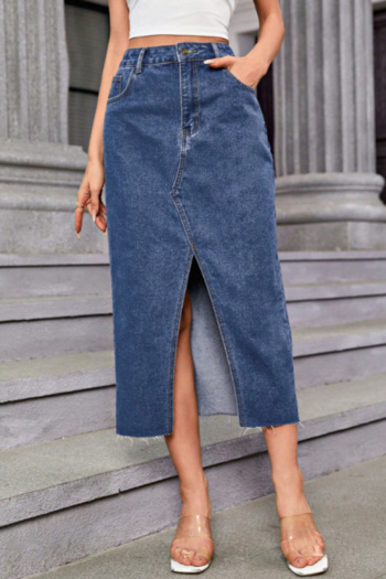 new casual no-stretch patchwork denim high-waist midi skirts
