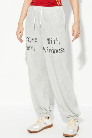 new casual slight stretch letter fixed printing high-waist pants