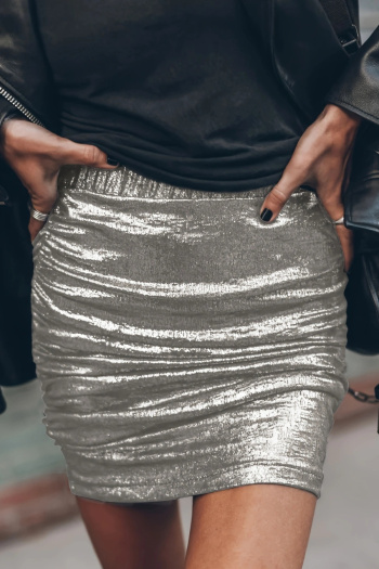 sexy slight stretch new 3 colors holographic high-waist mini skirt
