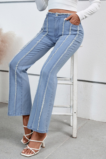 new casual slight stretch patchwork denim stripe all-match flared pants