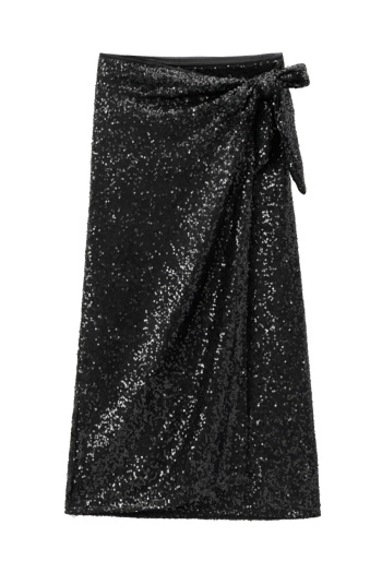 solid color new non-stretch sequin stylish casual lace-up skirt