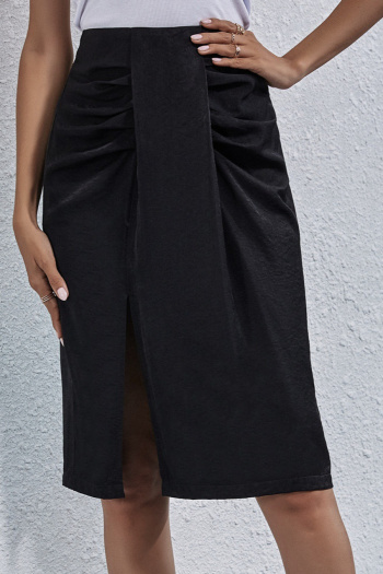 new no-stretch solid color patchwork high-waist pleat slit mini skirts