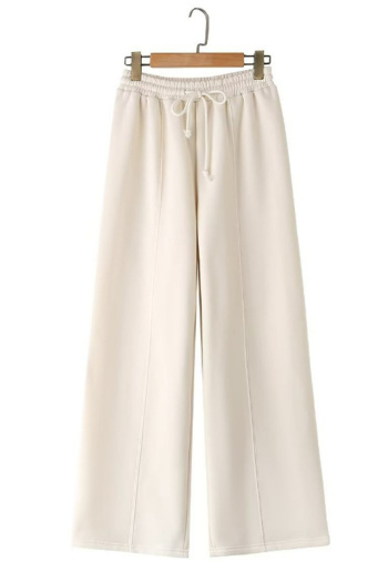 new casual slight stretch 4-color patchwork flannel high-waist wide-leg pants