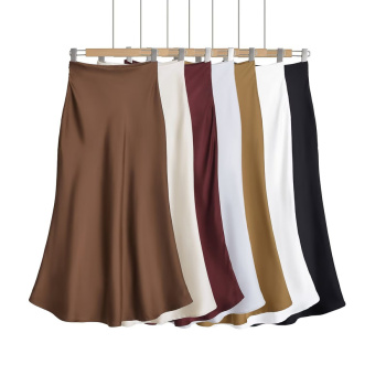 casual slight stretch high waist zip-up simple maxi skirt