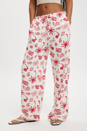 casual non-stretch batch printing mid waist straight pants with pockets