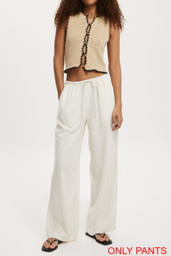 casual non-stretch stripe print mid waist straight pants with pockets #1