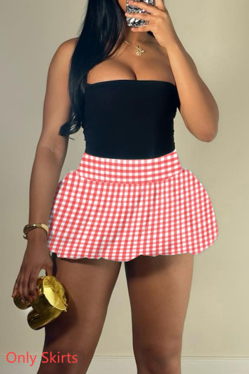 sexy slight stretch plaid print bubble mini skirts