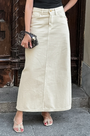 stylish non-stretch tatting pure cotton high waist all-match maxi skirt