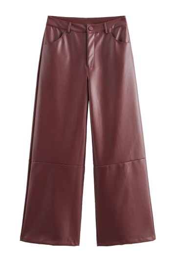 casual non-stretch pu solid color high-waist loose pants